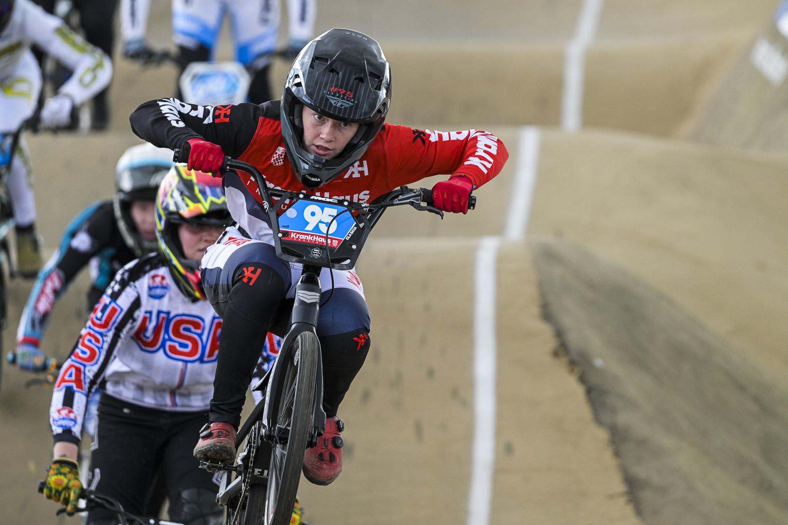 Isla Basa racing at a 2024 AusCycling BMX Racing National Series in Macarthur. Picture: Rhys Cull